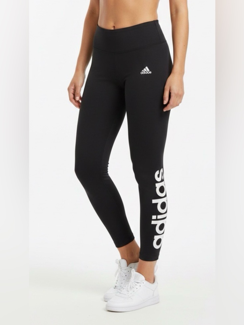 Adidas Black High Waisted Logo Athletic Stretch Leggings Sze Large